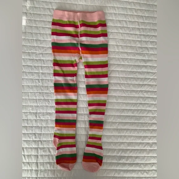 Gymboree Striped Tights Stretchy Pull On Pink Green Orange White Girls M/L - Picture 4 of 12